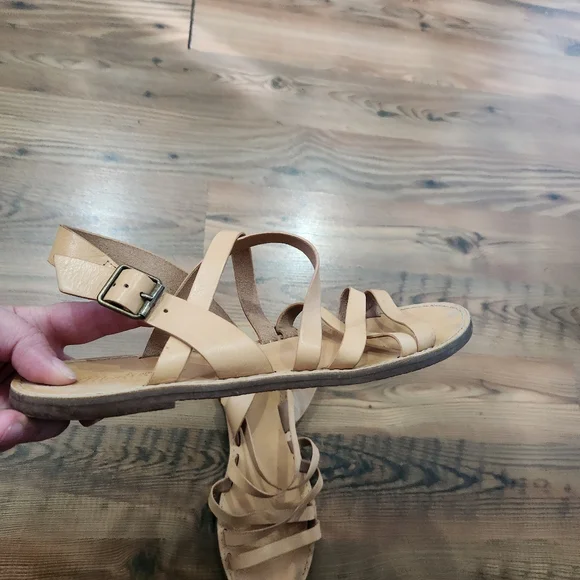 Madewell Boardwalk Boho Earthy Buckle Leather‎ Tan Strappy Sandals Preppy Mom 10 - Picture 3 of 6